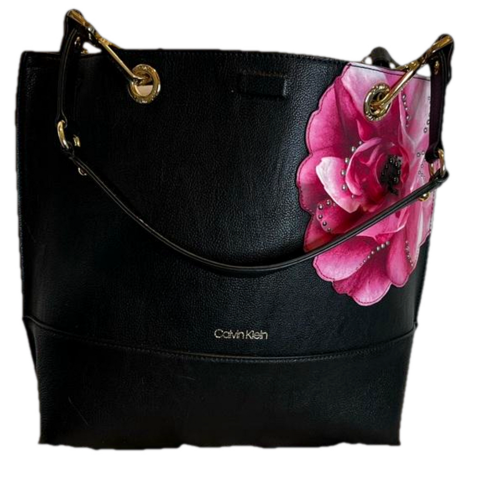 Calvin Klein Black Tote with Pink Floral Accent